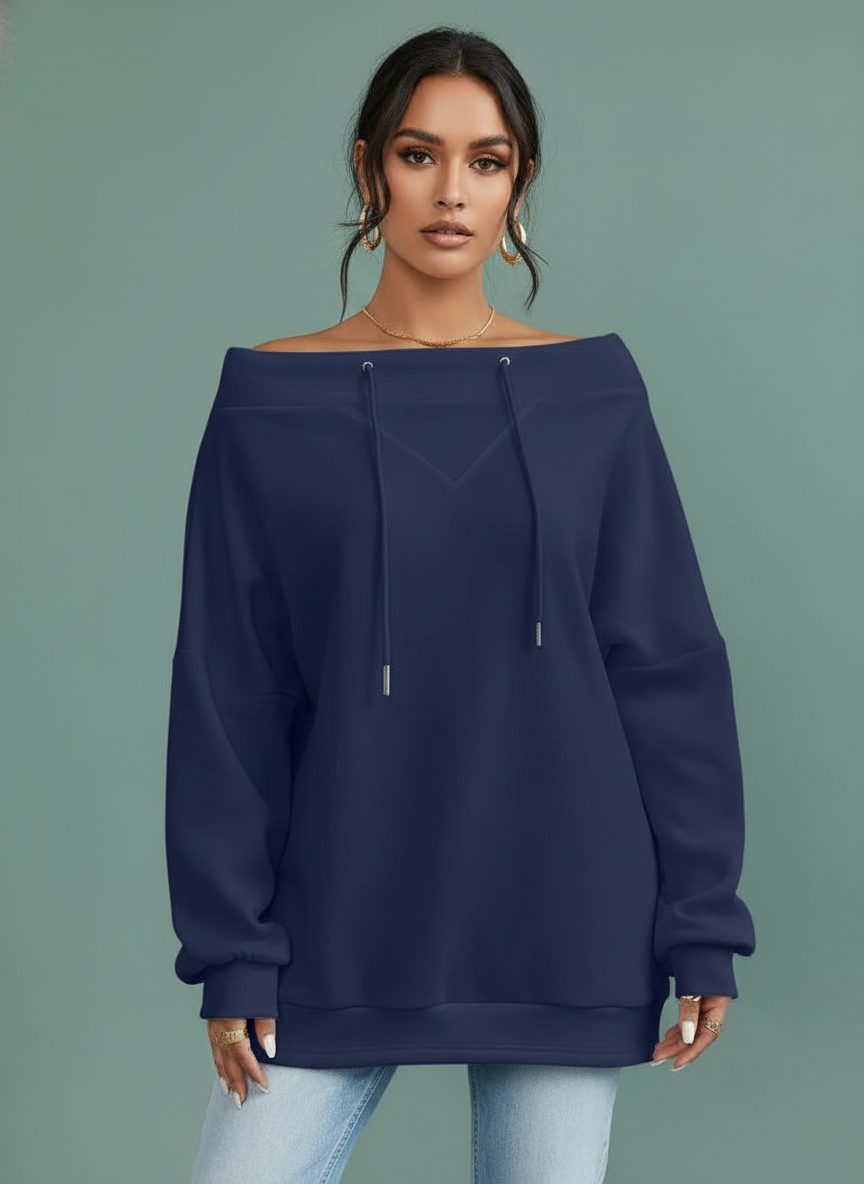 Loose Drawstring Off-the-shoulder Off-shoulder Top