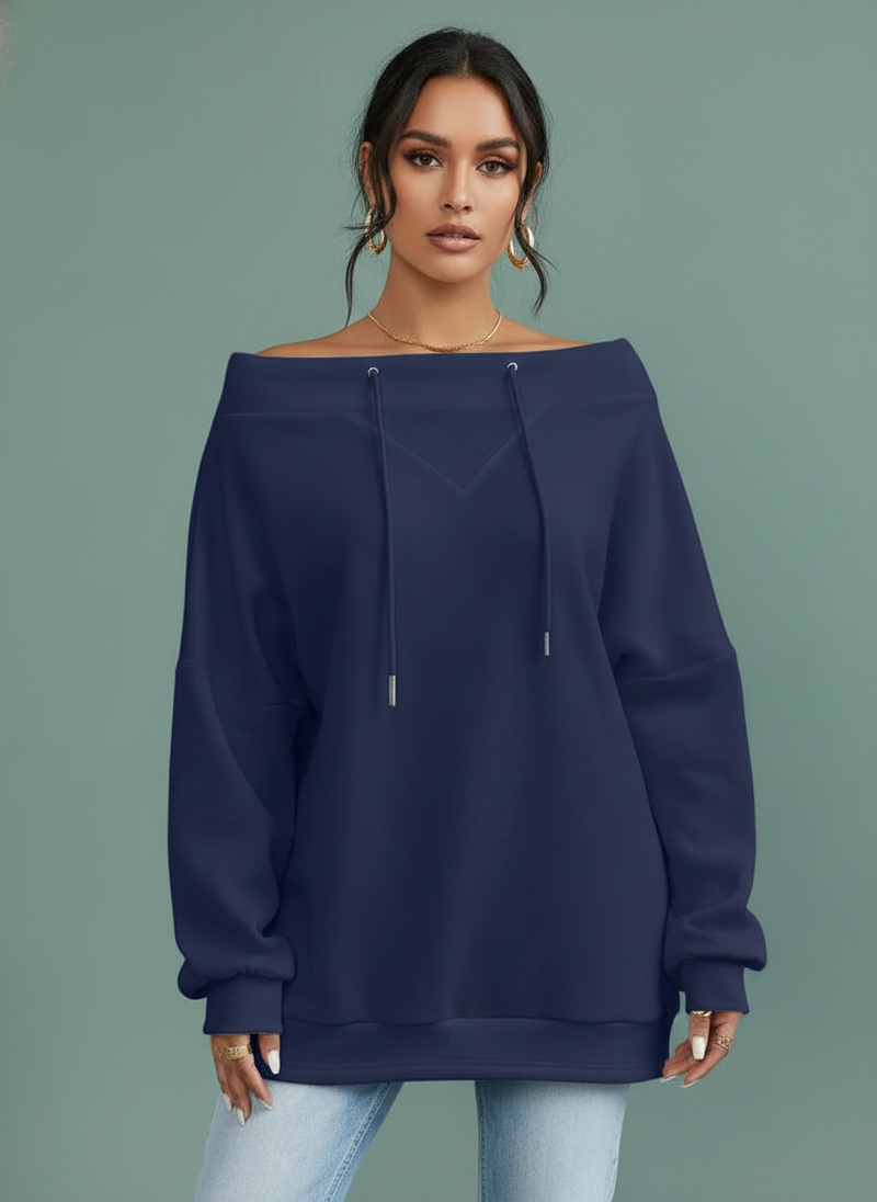 Loose Drawstring Off-the-shoulder Off-shoulder Top