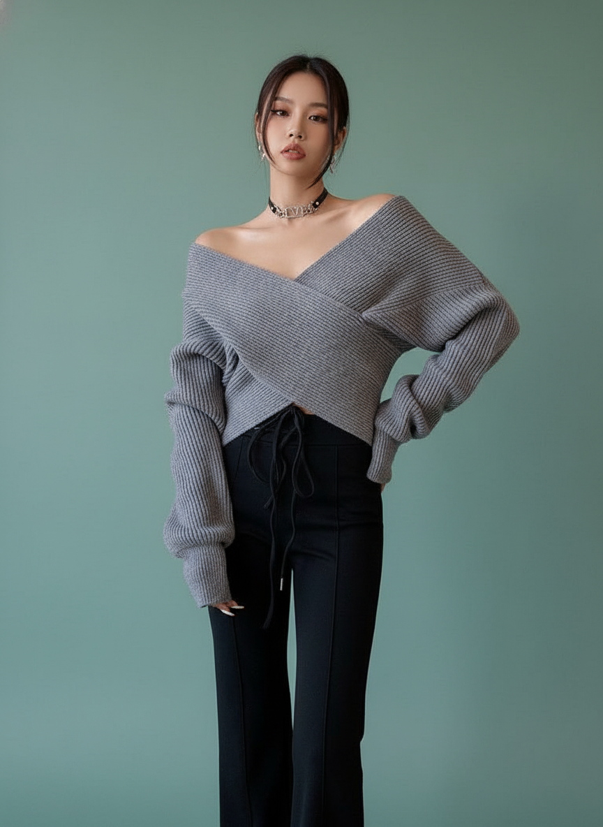 Loose Cross Sweater Off-shoulder Top