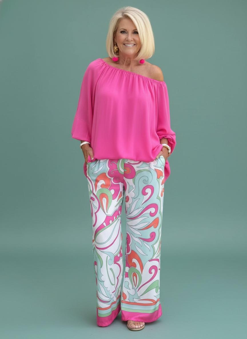 Clothing Printed Pants Off-shoulder Top Suit