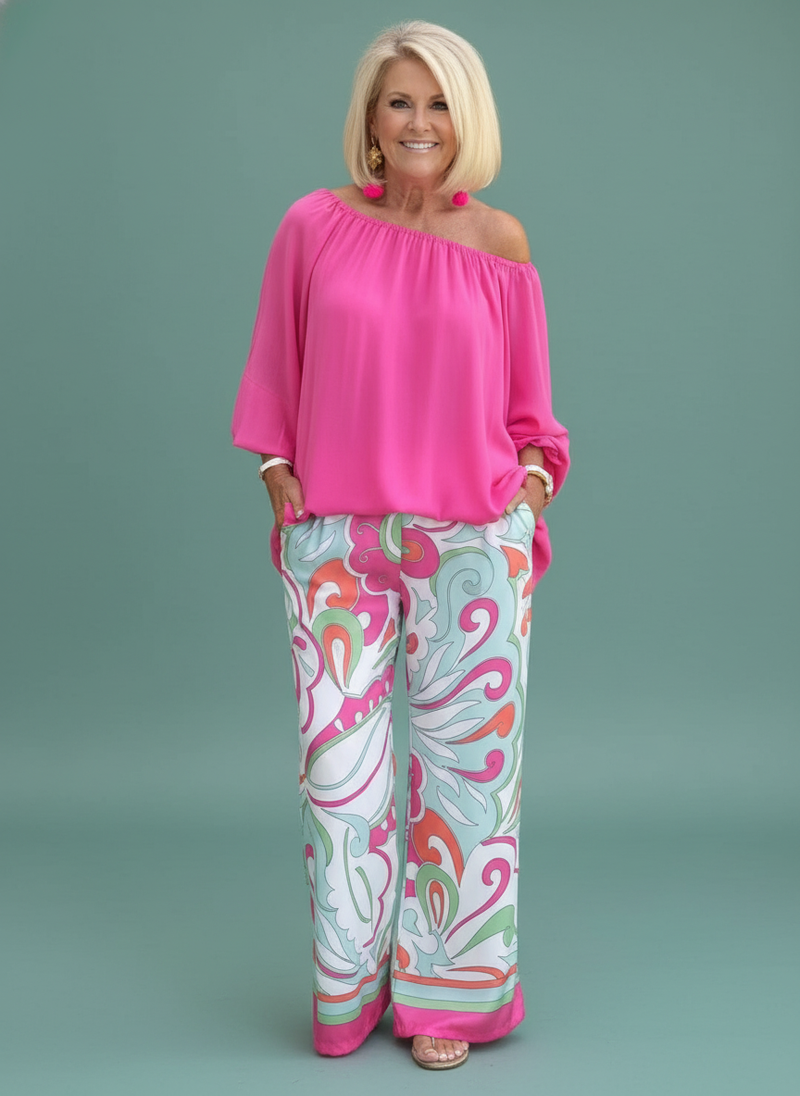 Clothing Printed Pants Off-shoulder Top Suit