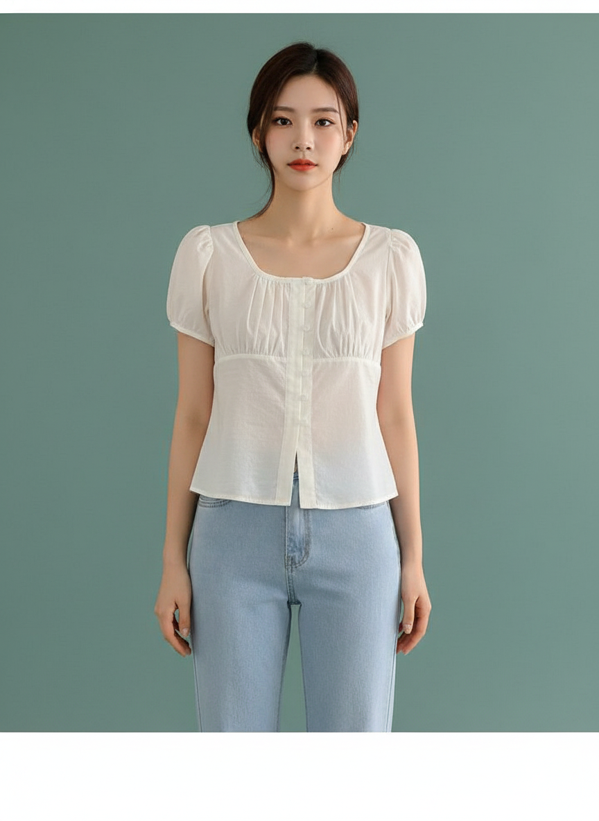 French Gentle Beige Apricot Small Shirt Top