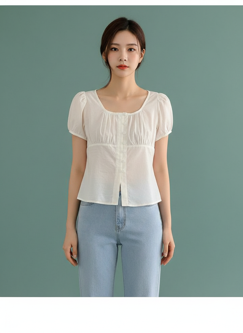 French Gentle Beige Apricot Small Shirt Top