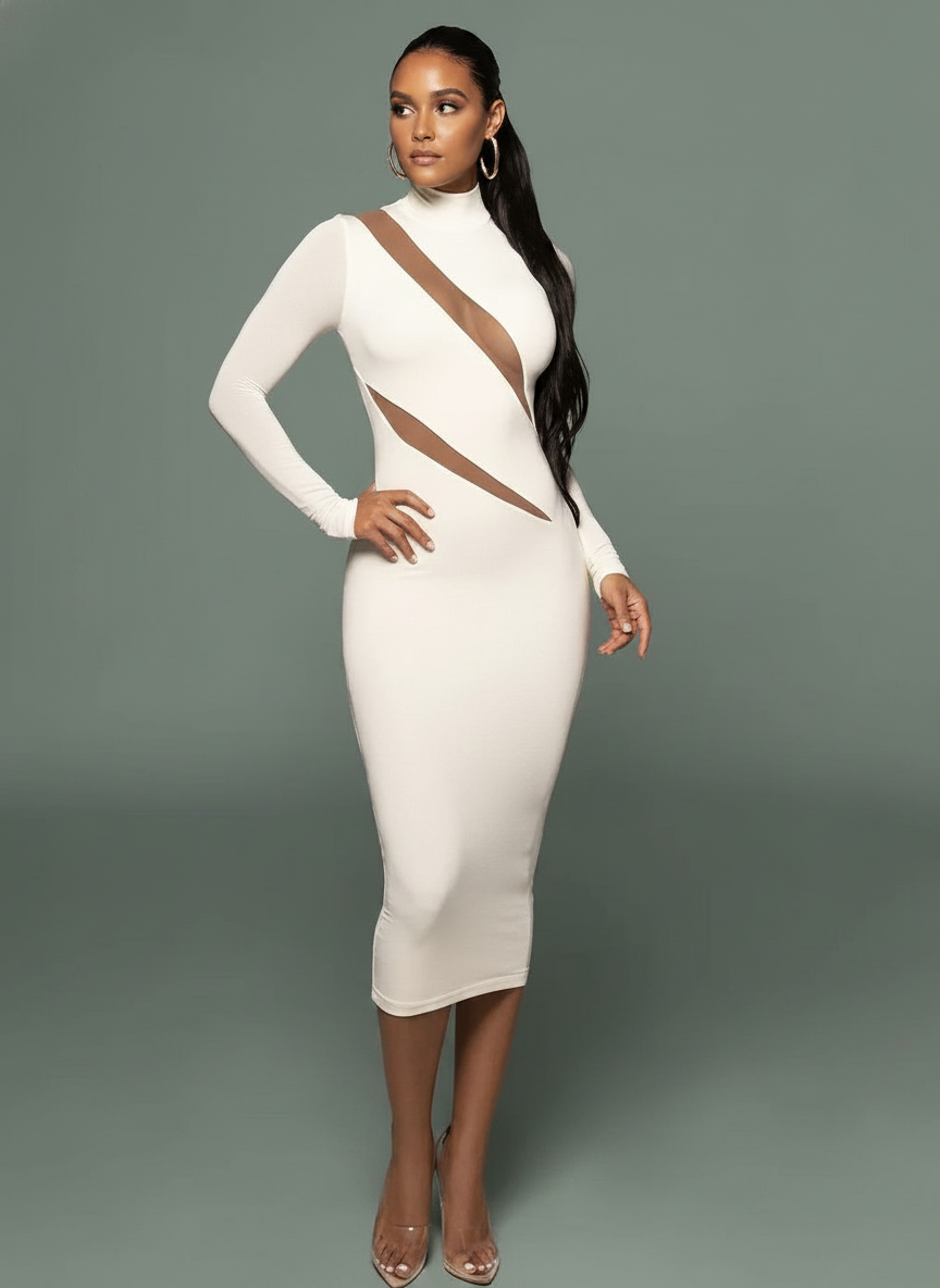 Round Neck Long Sleeve Stitching Dress