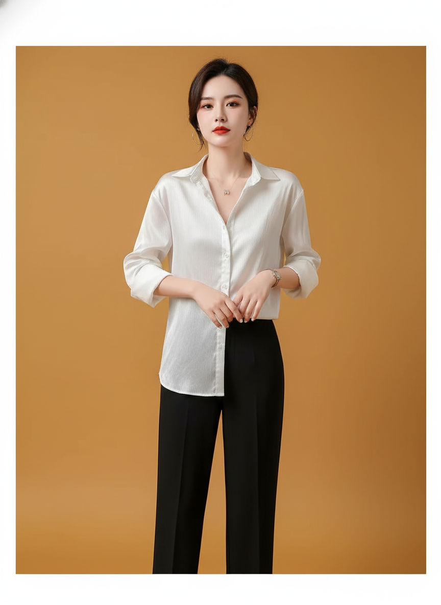 White Texture Satin Shirt