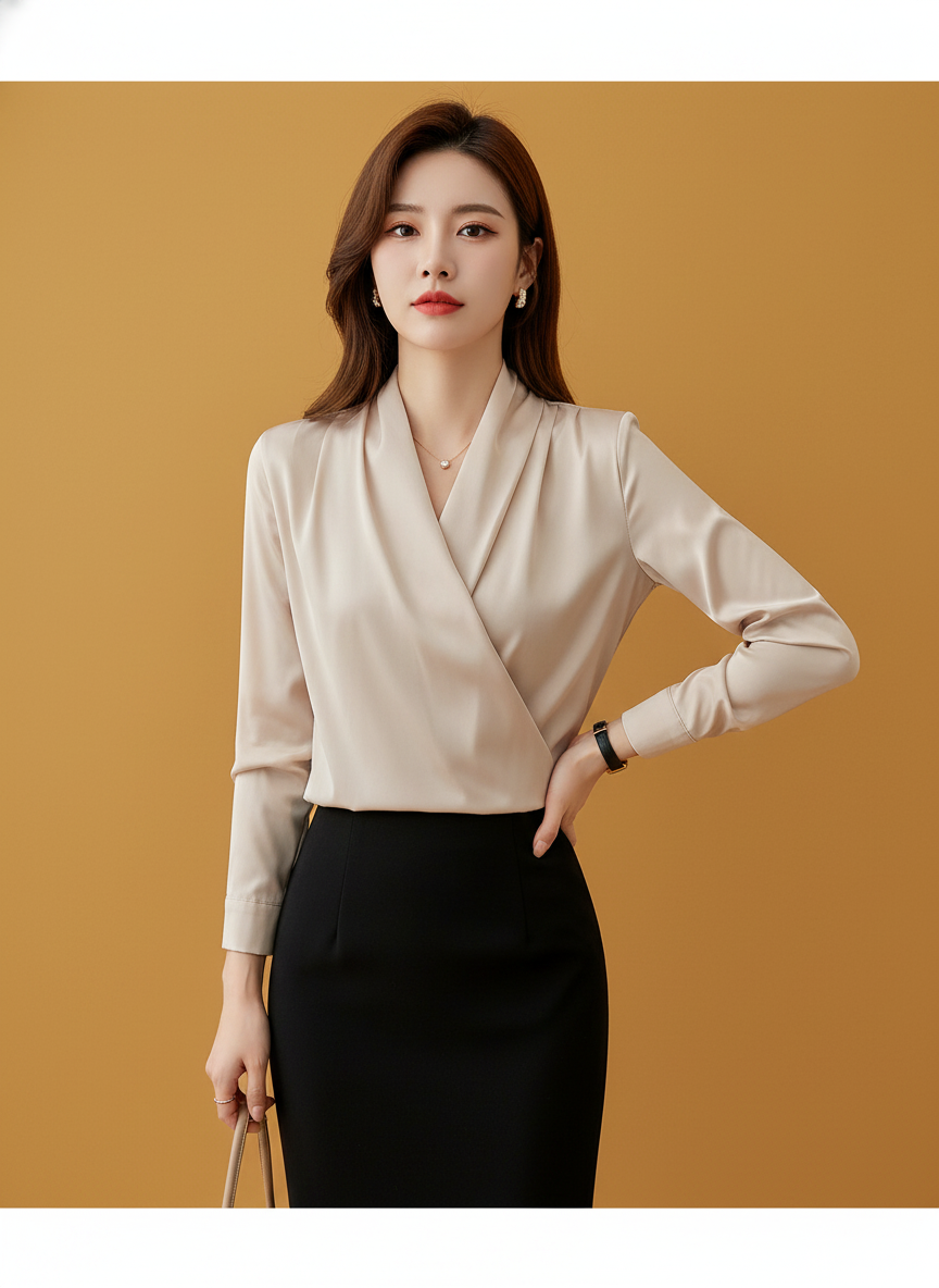 Satin Long Sleeve And Chiffon Shirt