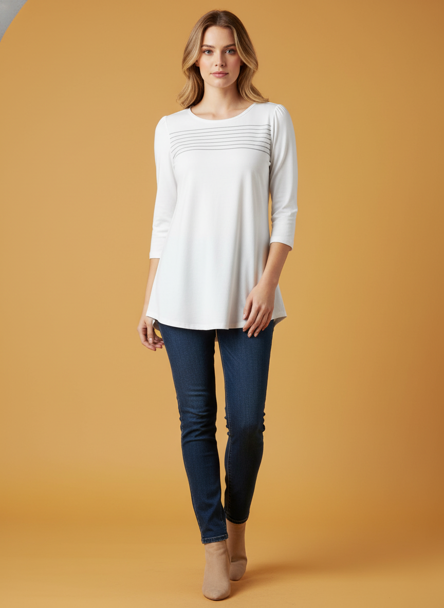 European And American Round Neck Three-quarter Sleeve Chest