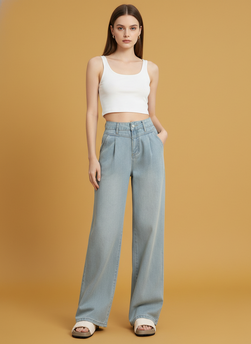 Thin High Waist Straight Wide Leg Ice Silk Leggings