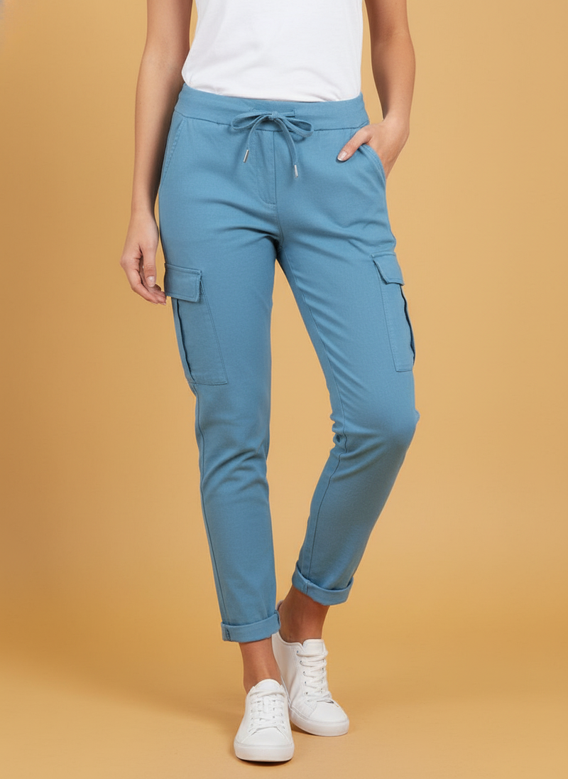 Cargo Pants With Pockets Solid Color Drawstring Waist