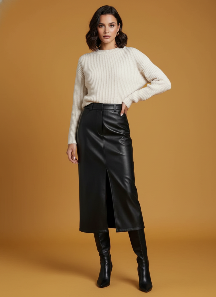 And European American Retro Leather Skirt Split