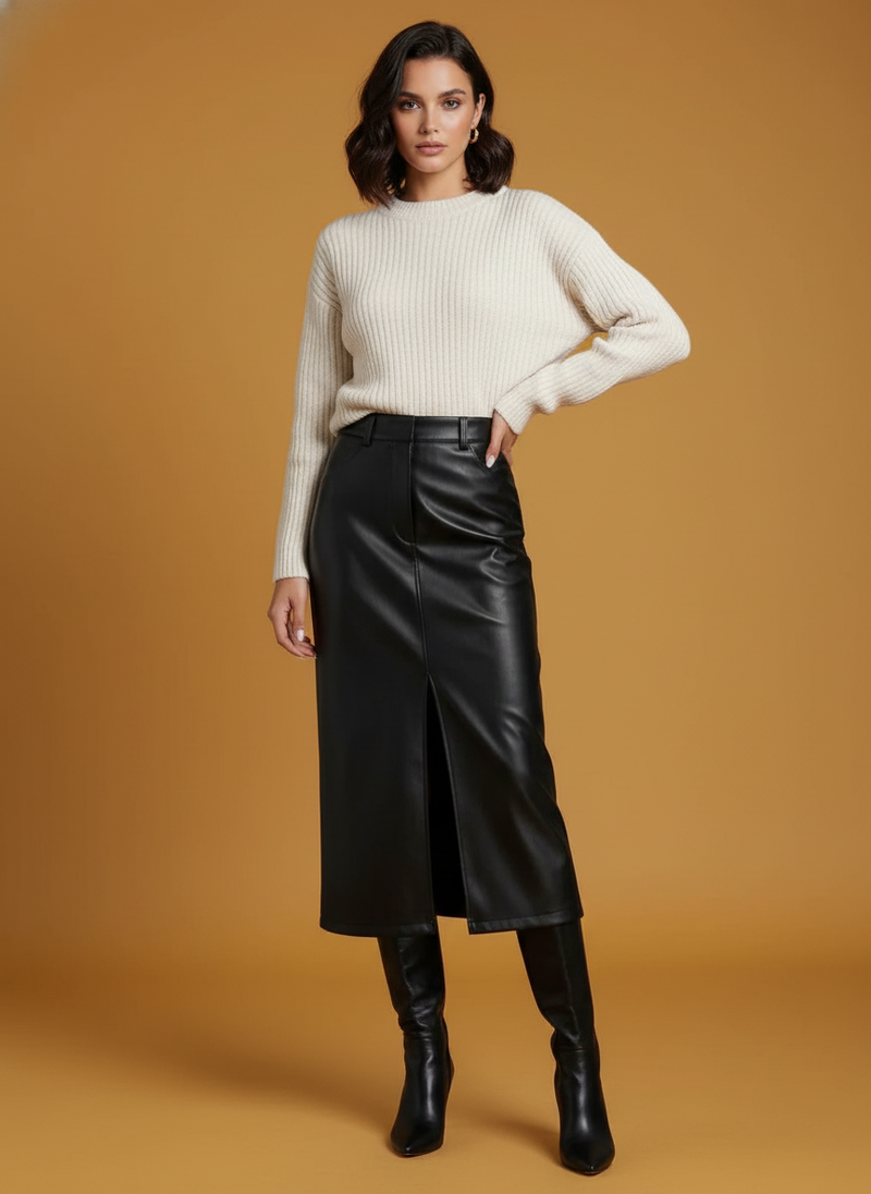 And European American Retro Leather Skirt Split