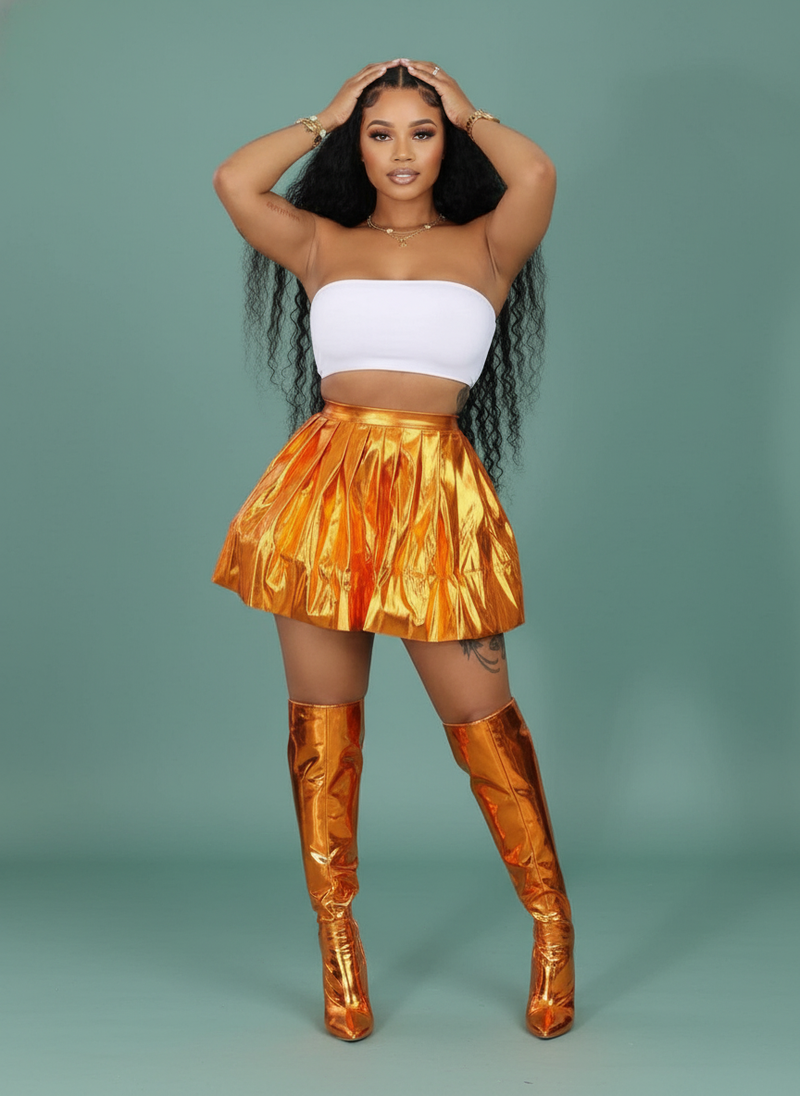 Ice Silk Bronzing Pleated Skirt