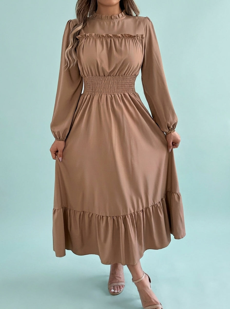 Solid Color Elegant Ruffled Waist Pleated Long Skirt