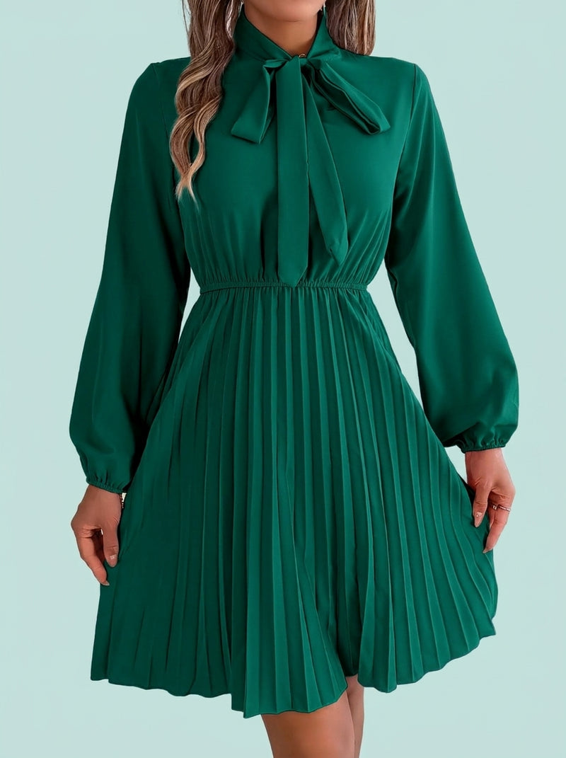 Elegant Tie Waist Long Sleeve Pleated Skirt