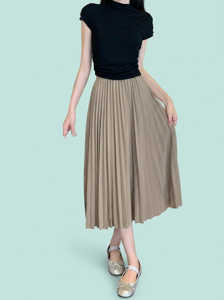 Classic Simple Multicolor Pleated Skirt High Waist Slimming