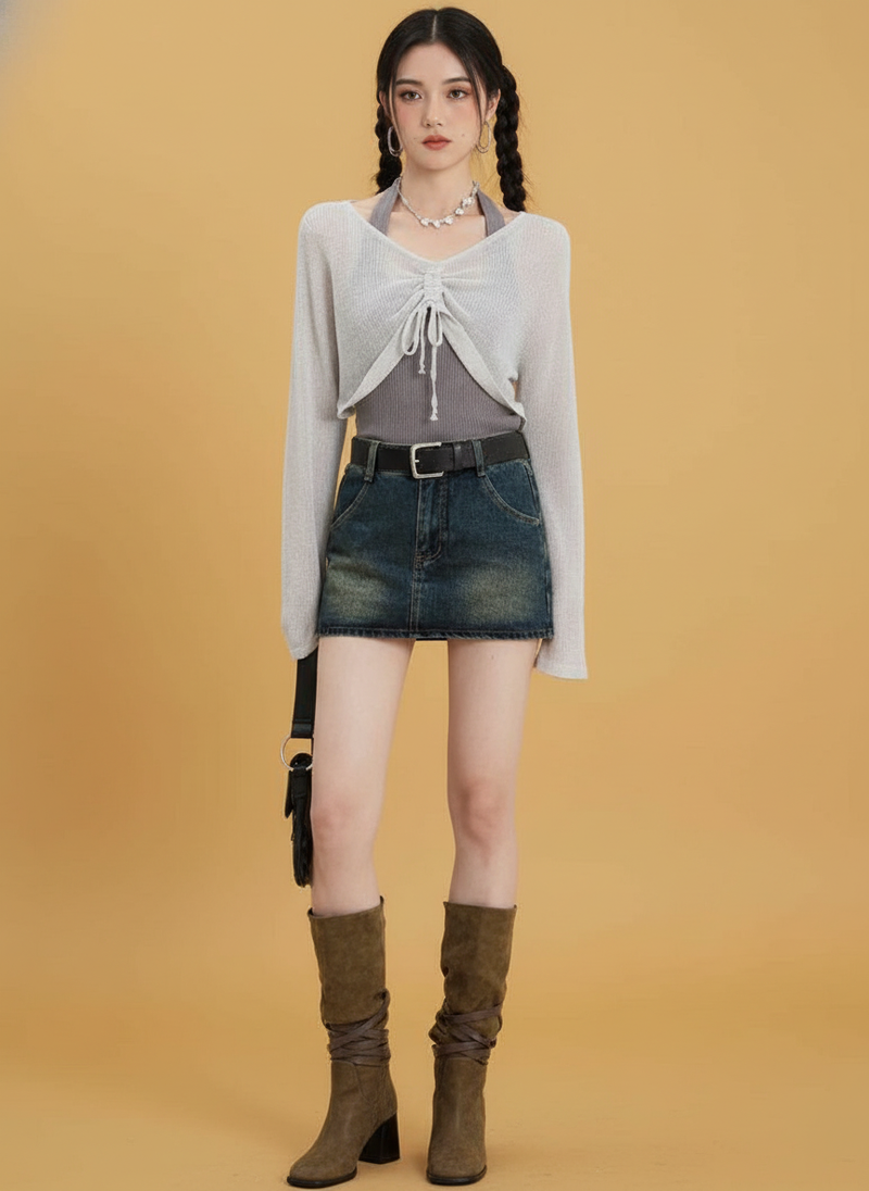 Retro A- Line Denim Short Skirt