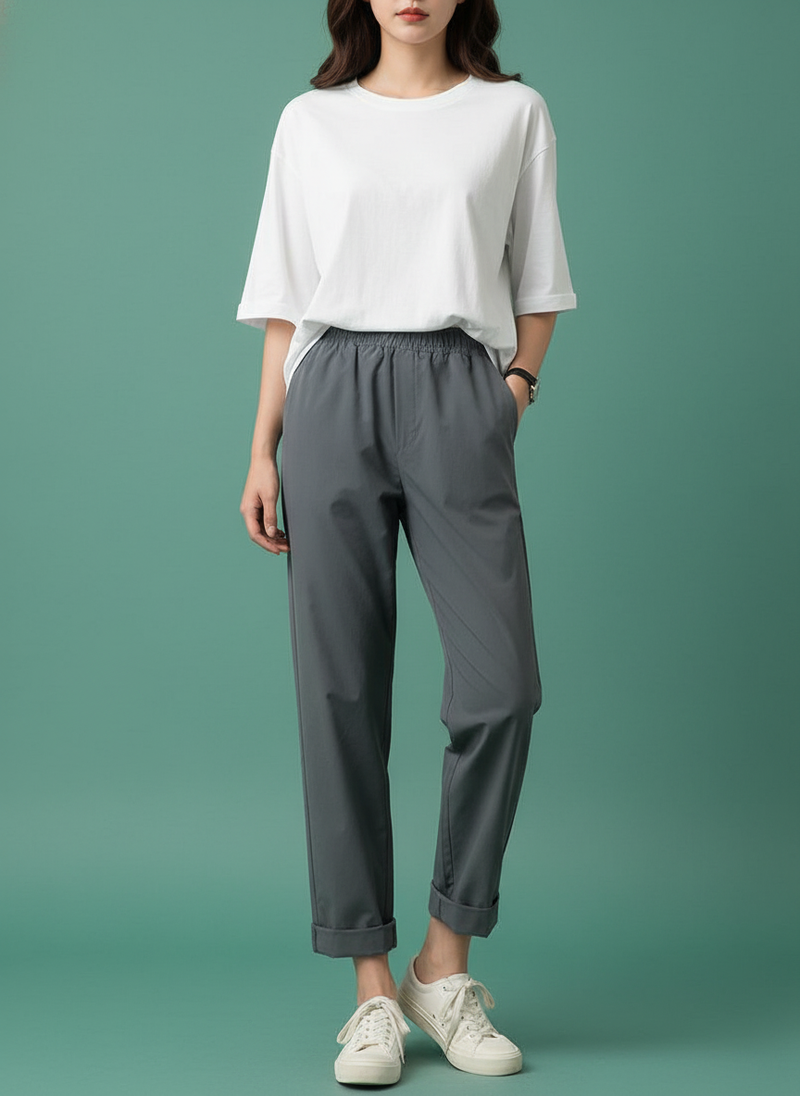 Elastic High Waist All-matching Loose Straight Pants
