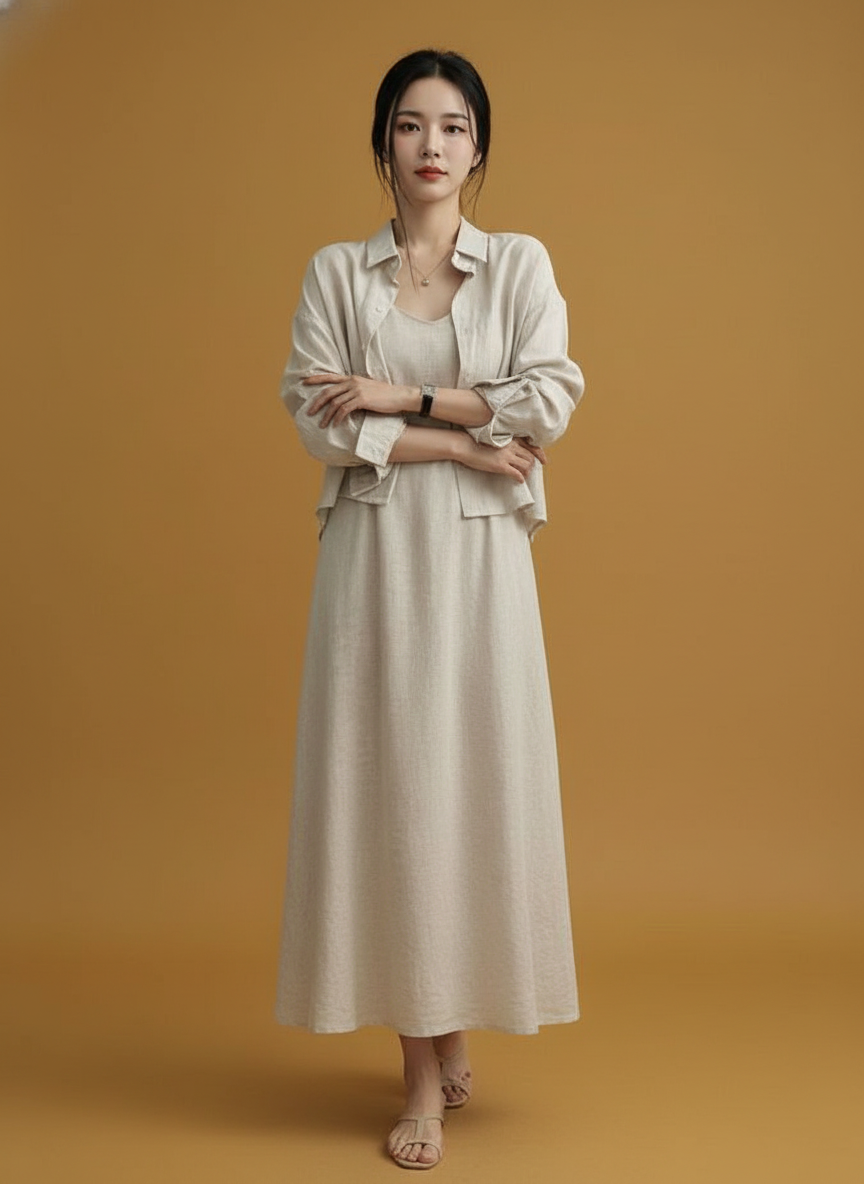 Retro Anti-aging Sling Dress Two-piece Set