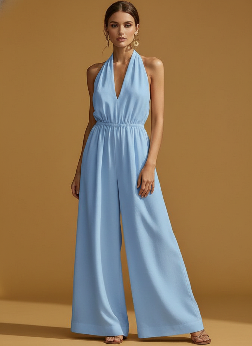 V-neck Halter Neck Jumpsuit