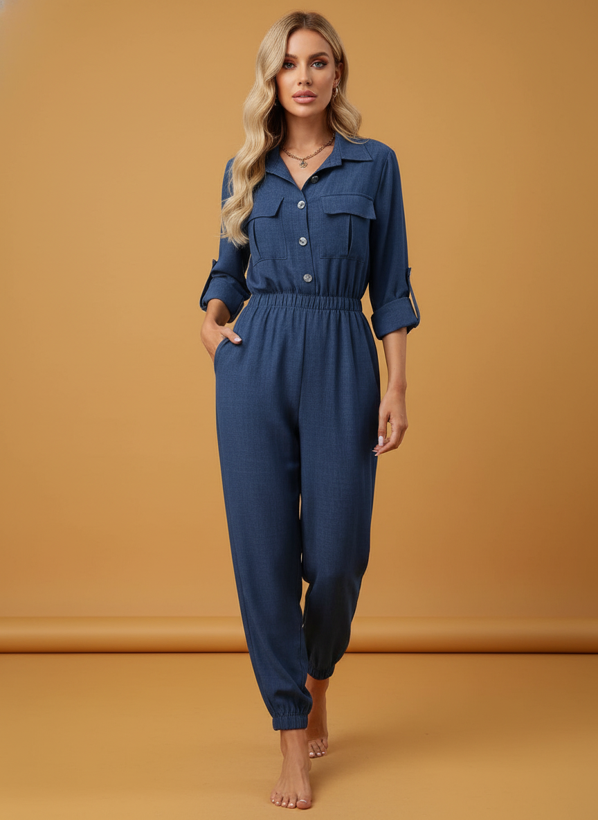 Long-sleeved Lapel Shirt Jumpsuit