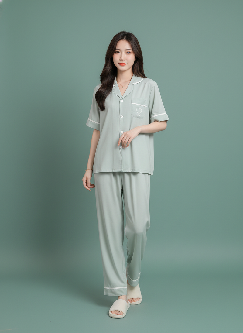 Short Sleeve Poplin Pajamas Thin Suit