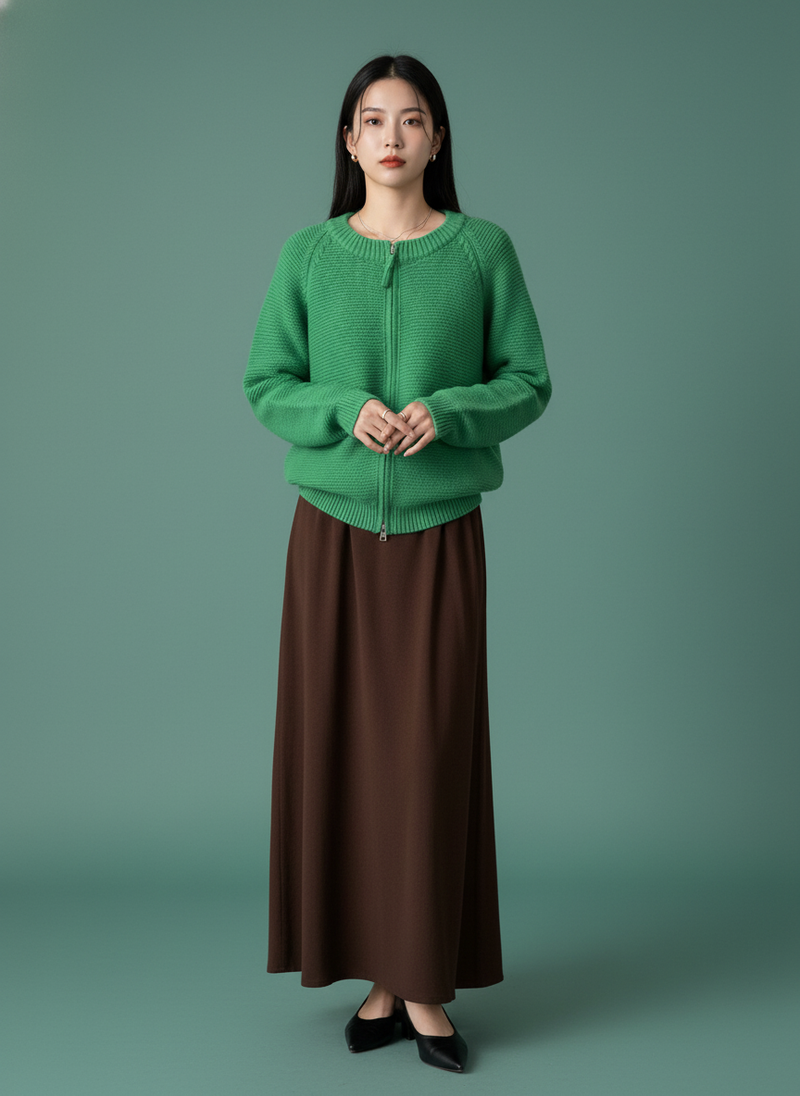 Sweater Double Zipper Loose And Lazy Style Crew Neck Coat