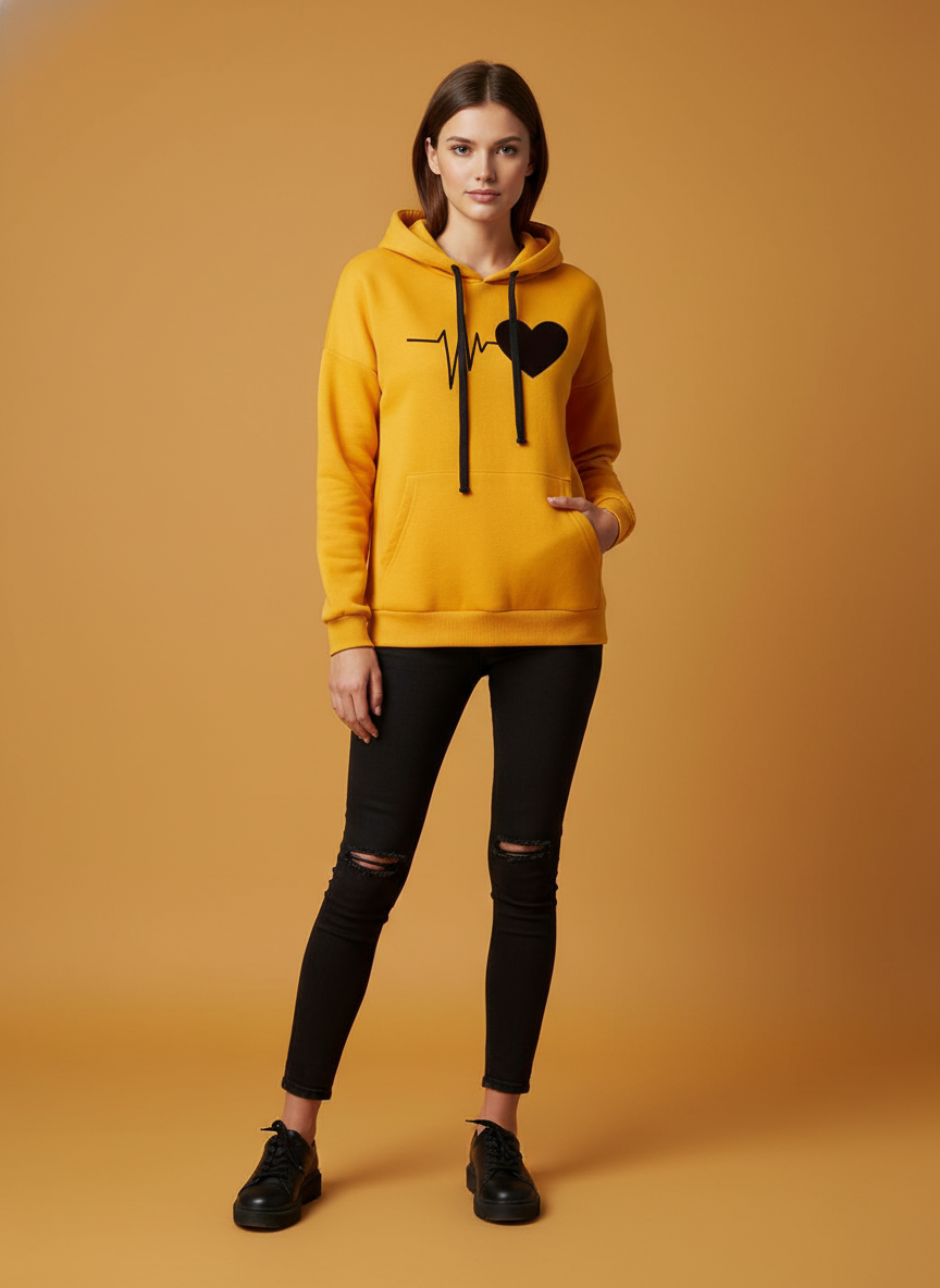 Heart Print Streetwear Hoodies Sweatshirt Long Sleeve