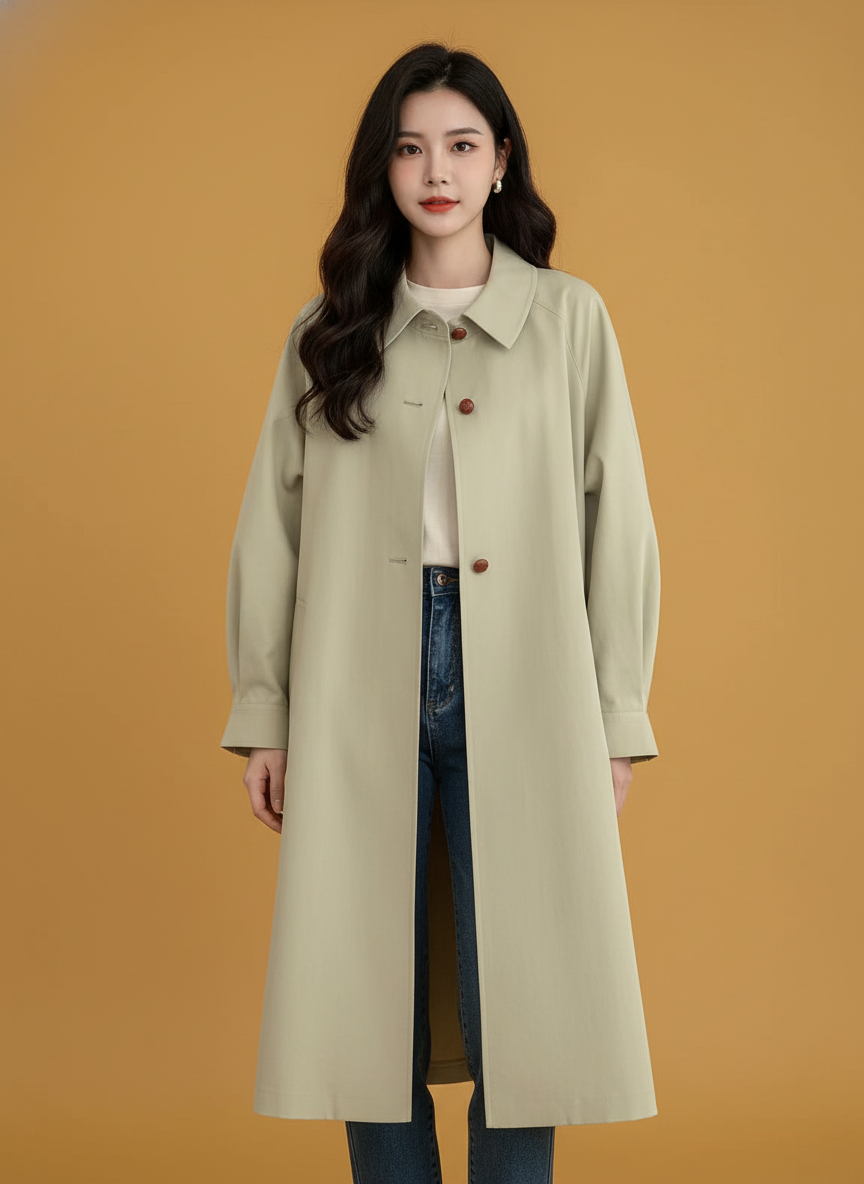 Retro A- Line Lantern Sleeve Mid-length Trench Coat