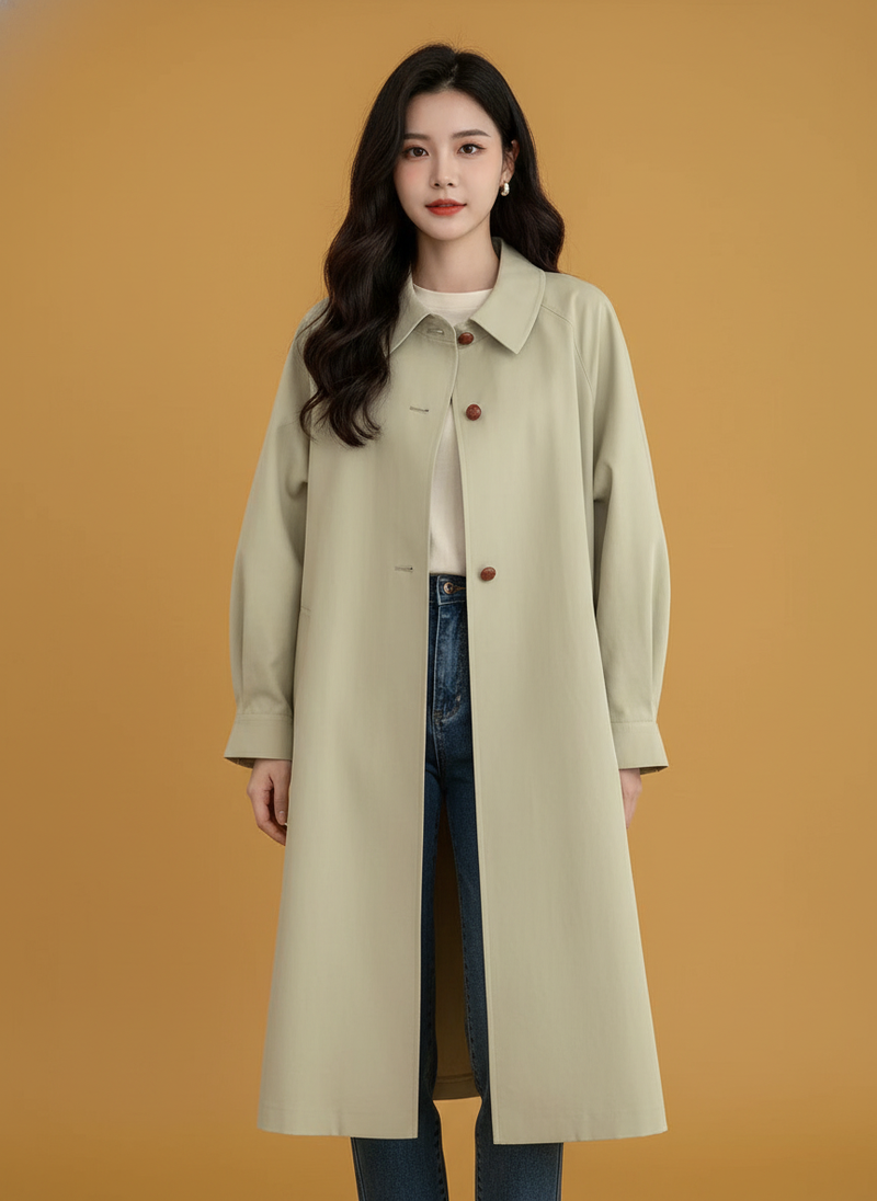 Retro A- Line Lantern Sleeve Mid-length Trench Coat
