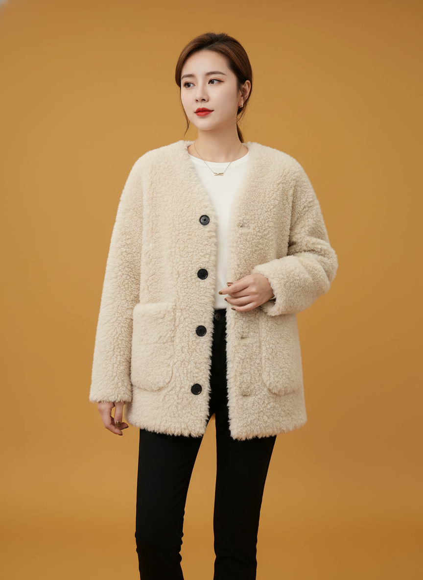 Loose And Warm Lamb Wool Top Coat
