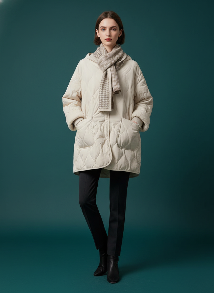Stitching Diamond Lattice Cotton-padded Baggy Coat