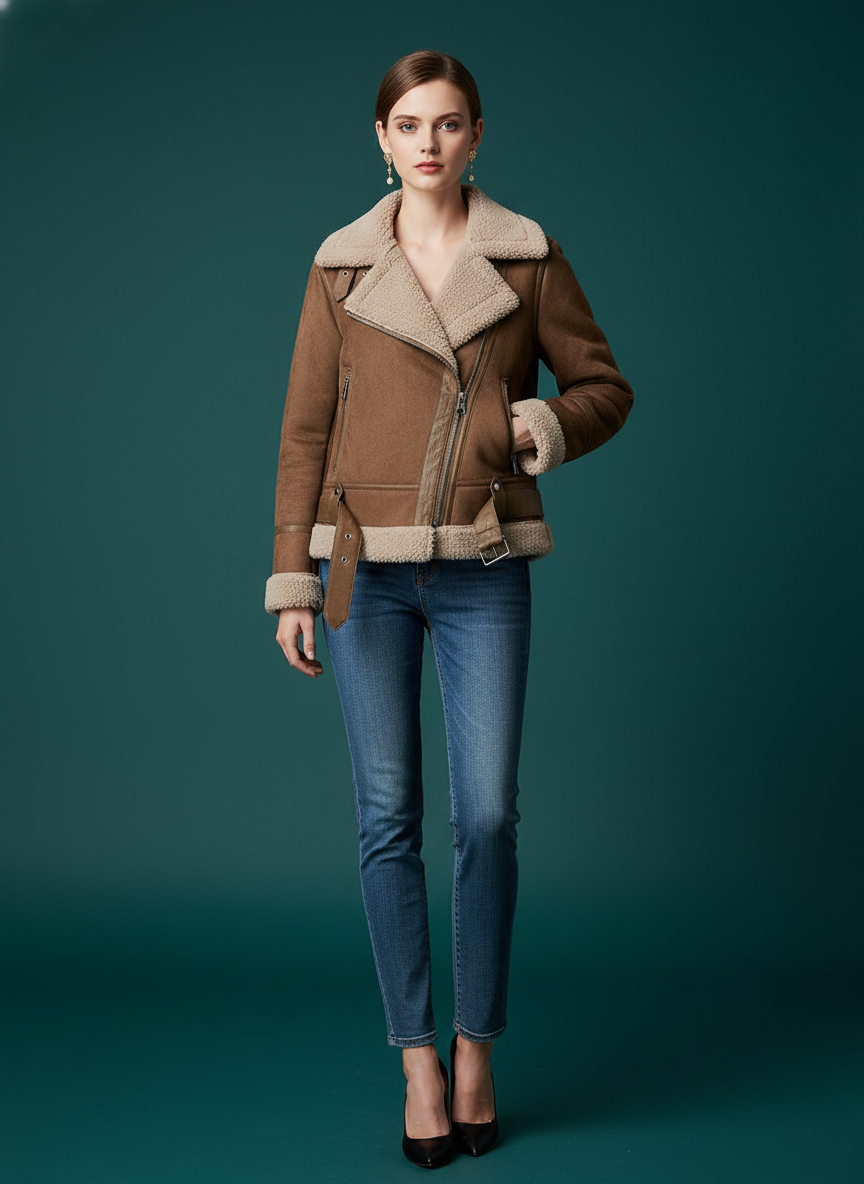 Lapel Jacket Suede Lamb Wool Warm Coat Motorcycle Clothing