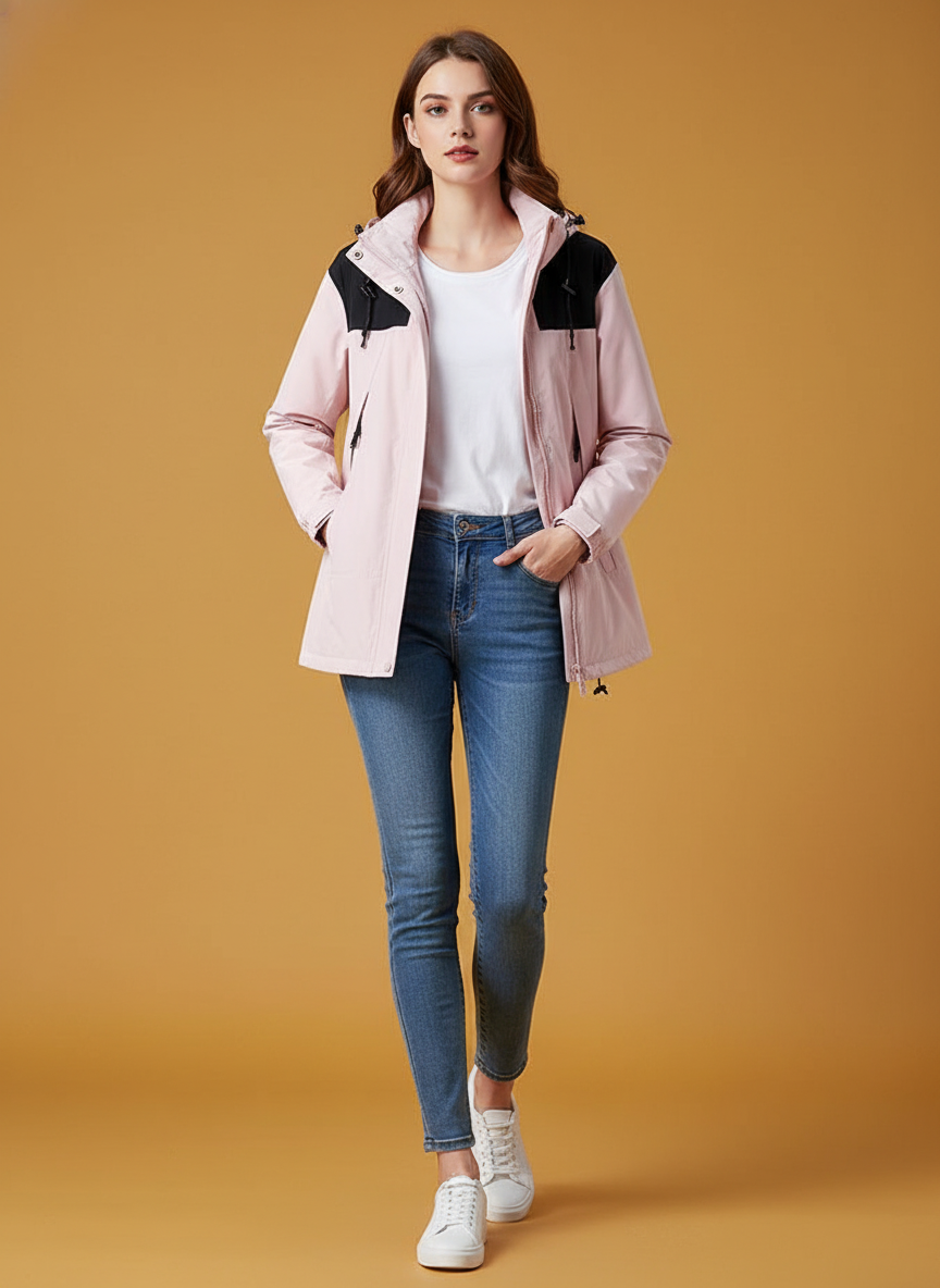 Hooded Windbreaker Unisex Colorblock Zip-up Jacket With