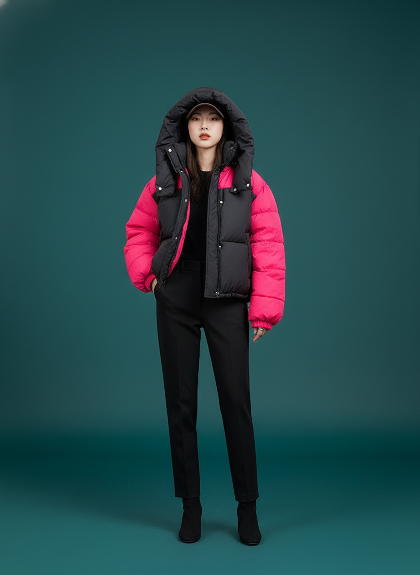 Extra Thick Color Contrast Patchwork Short Cotton Jacket