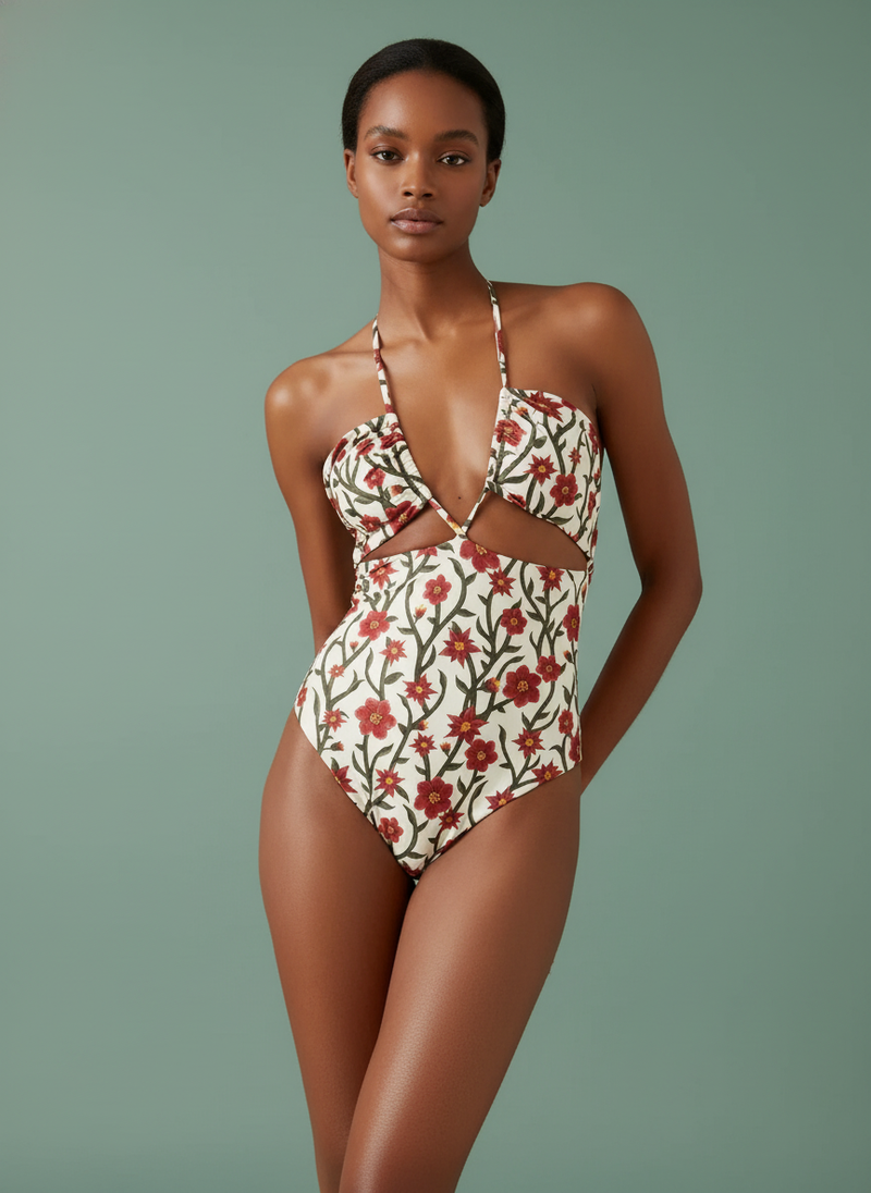 Two-piece One Piece Swimsuit Conservative Hollow Out Tied