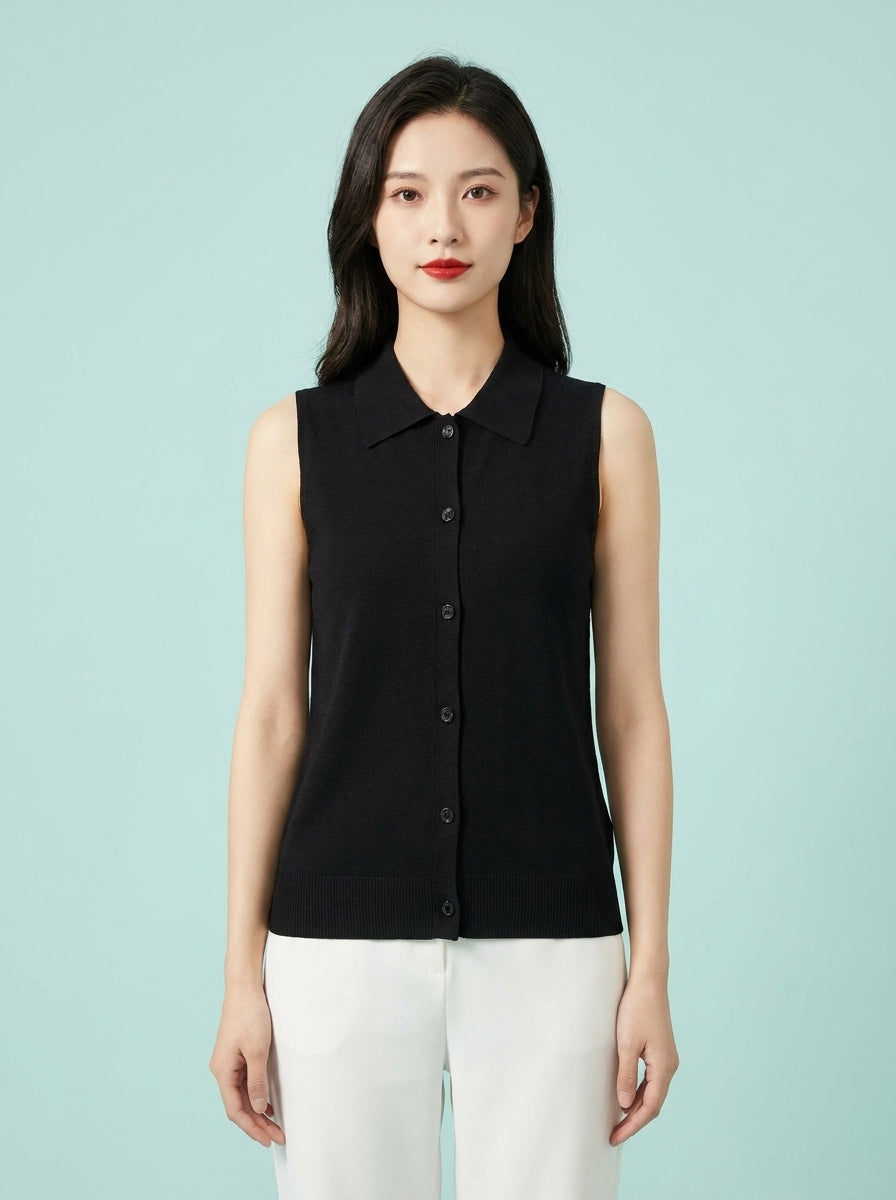 Shirt Collar Knitted Vest And Base