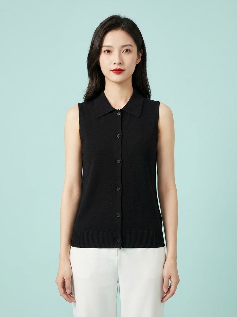 Shirt Collar Knitted Vest And Base