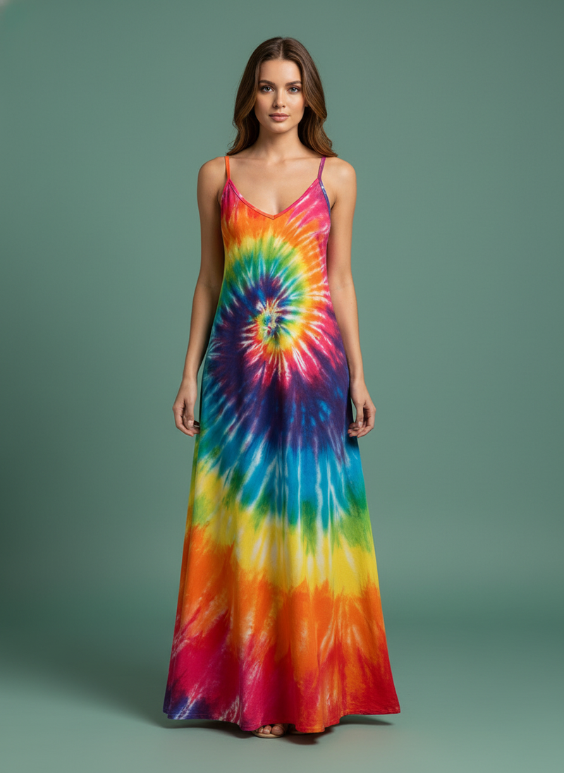 European And American Clothing Suspender Printed Maxi Dress