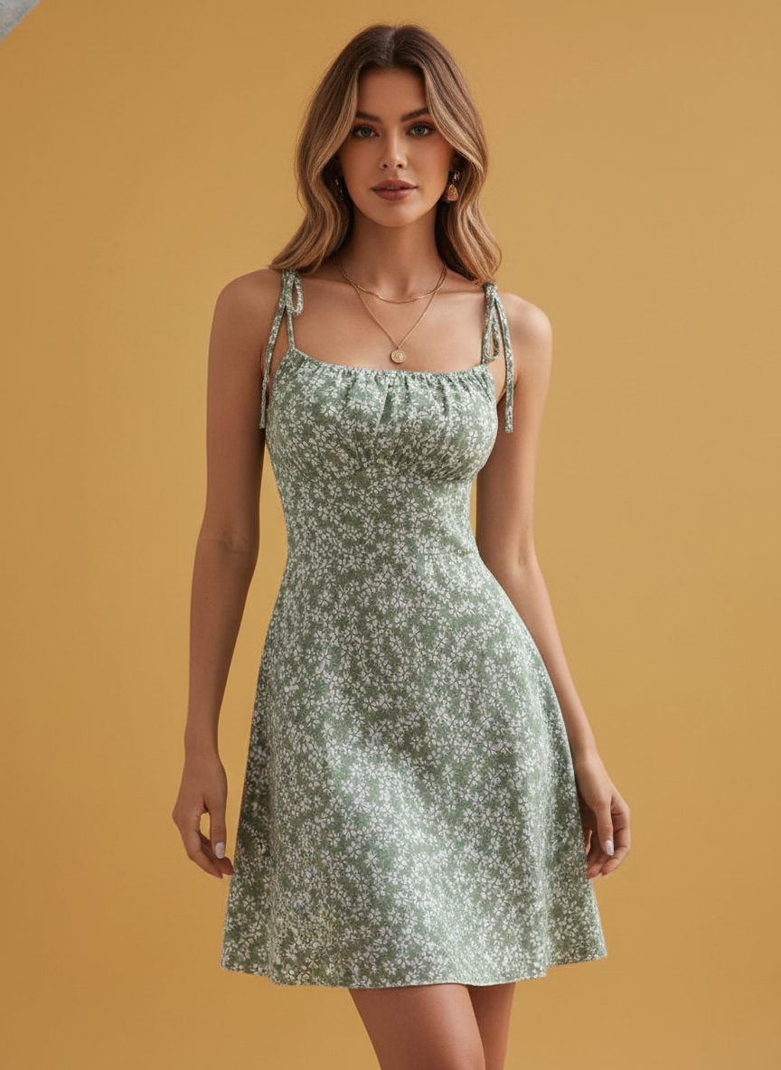 Floral Spaghetti Strap Beach Short Dress, Dresses,Woman