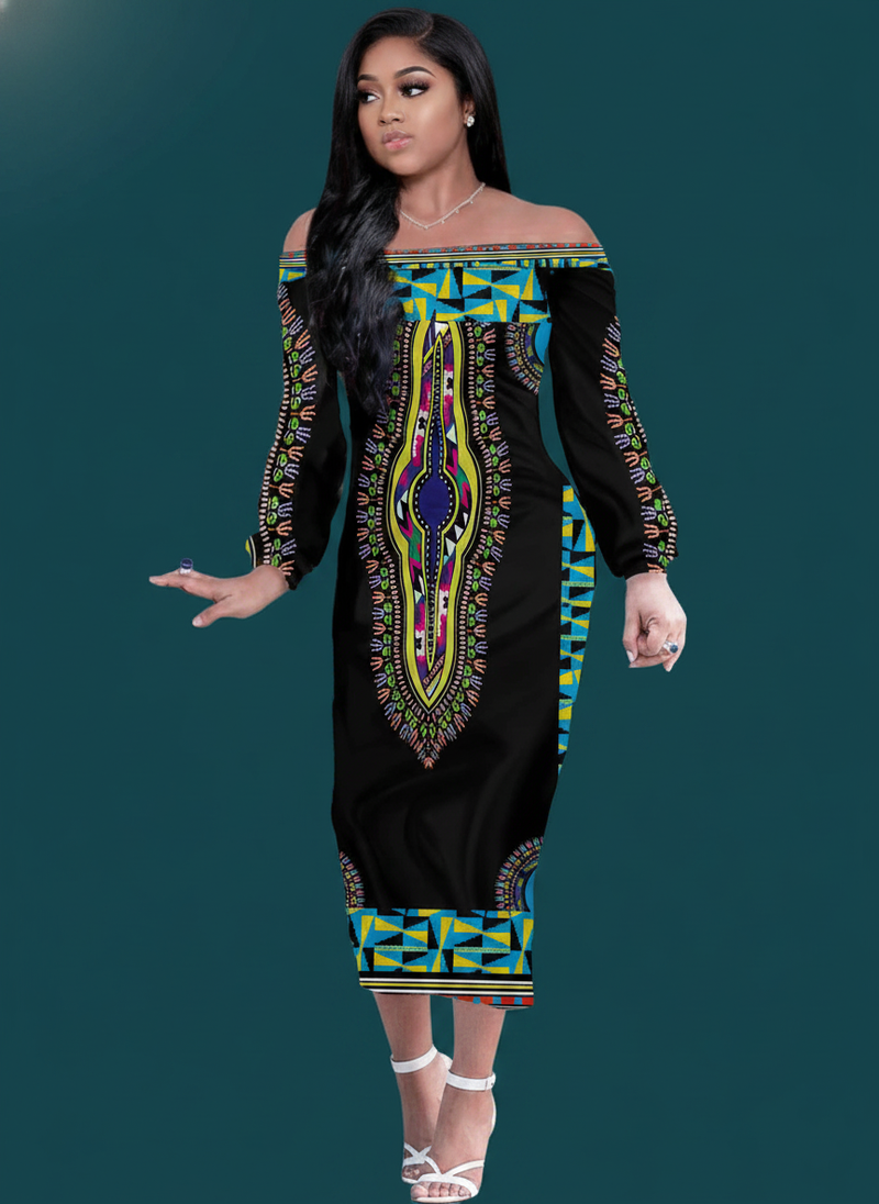 Shoulder Waist Dress Long Sleeve Sexy Beauty