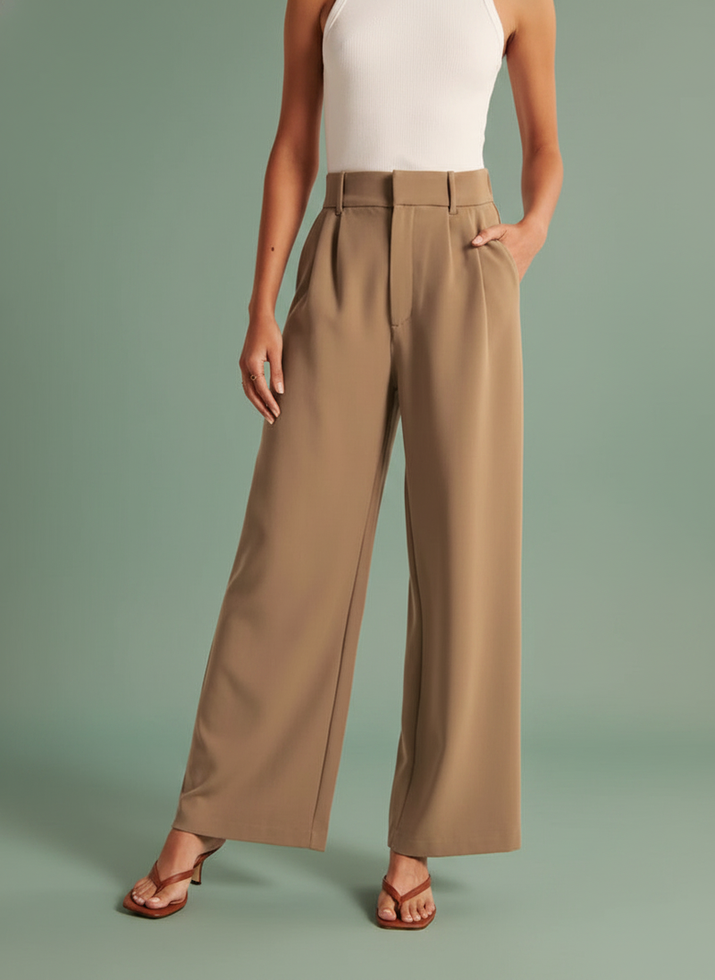 High Waist Straight Trousers With Pockets Wide Leg Pants
