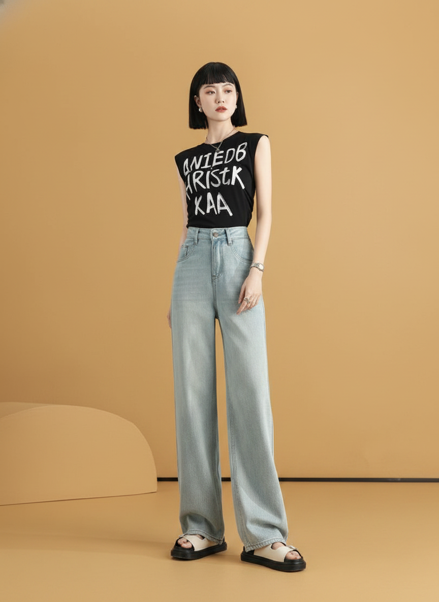 Lyocell Jeans Thin Super Soft Texture Mopping High Waist