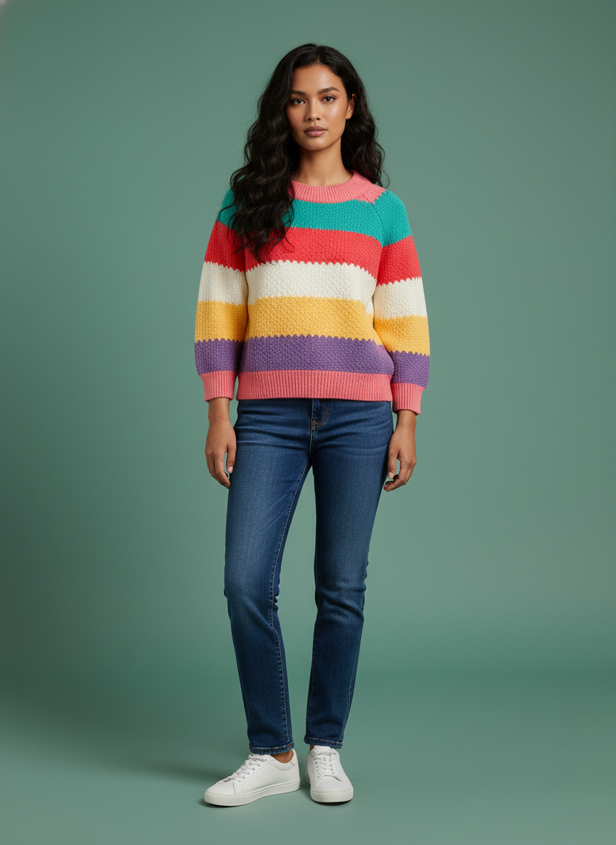 Sweater Rainbow Wool Top Round