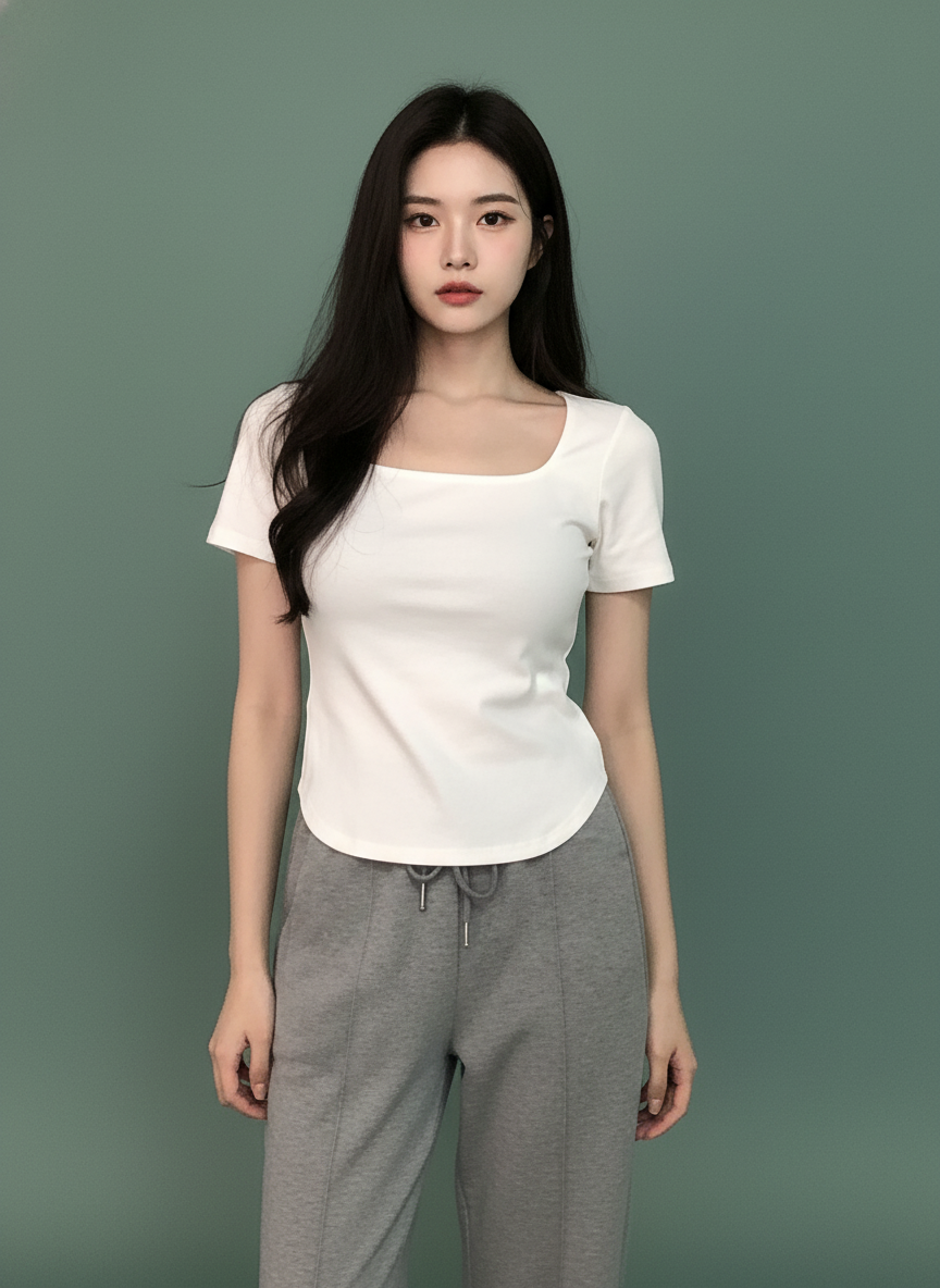 U Collar Top Slim-fit Irregular Short-sleeved T-shirt