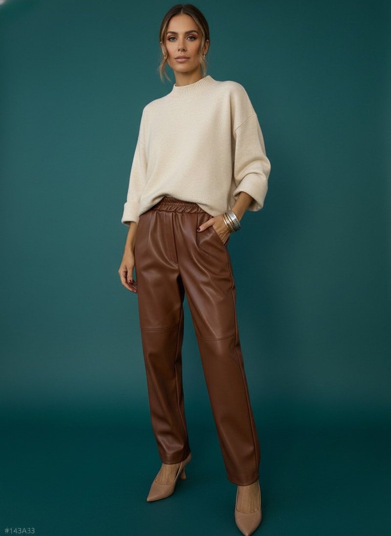 Elastic Waist With Pocket Street Leather Pants