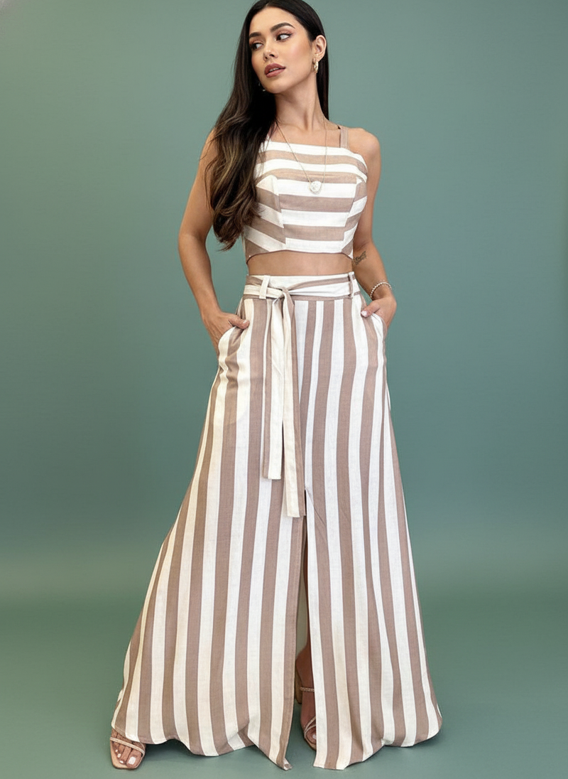 Striped Print Younger Skirt Suit