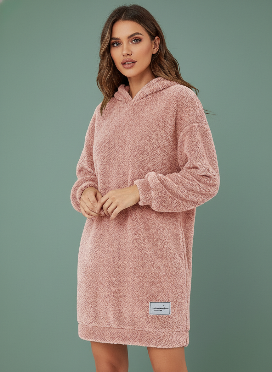 Hooded Long Sleeve Plush Dress