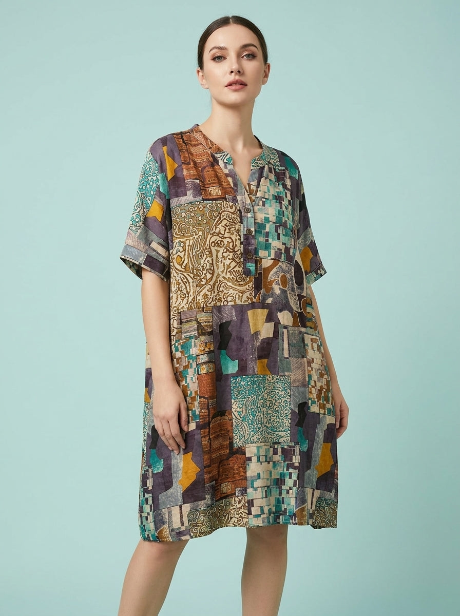 Plus Size Cover Up Short Sleeve Abstract Print Dress