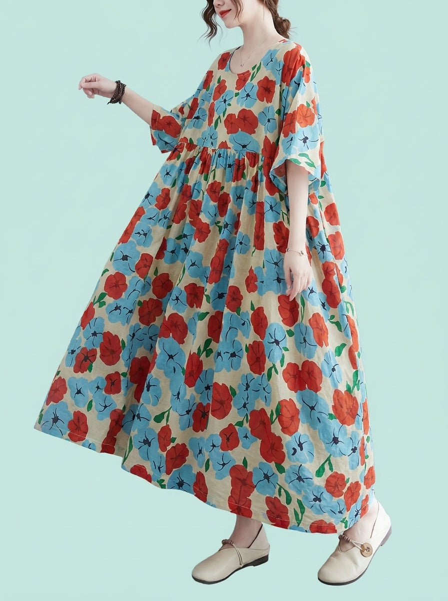Artistic Large Size Loose Cotton And Linen Printed