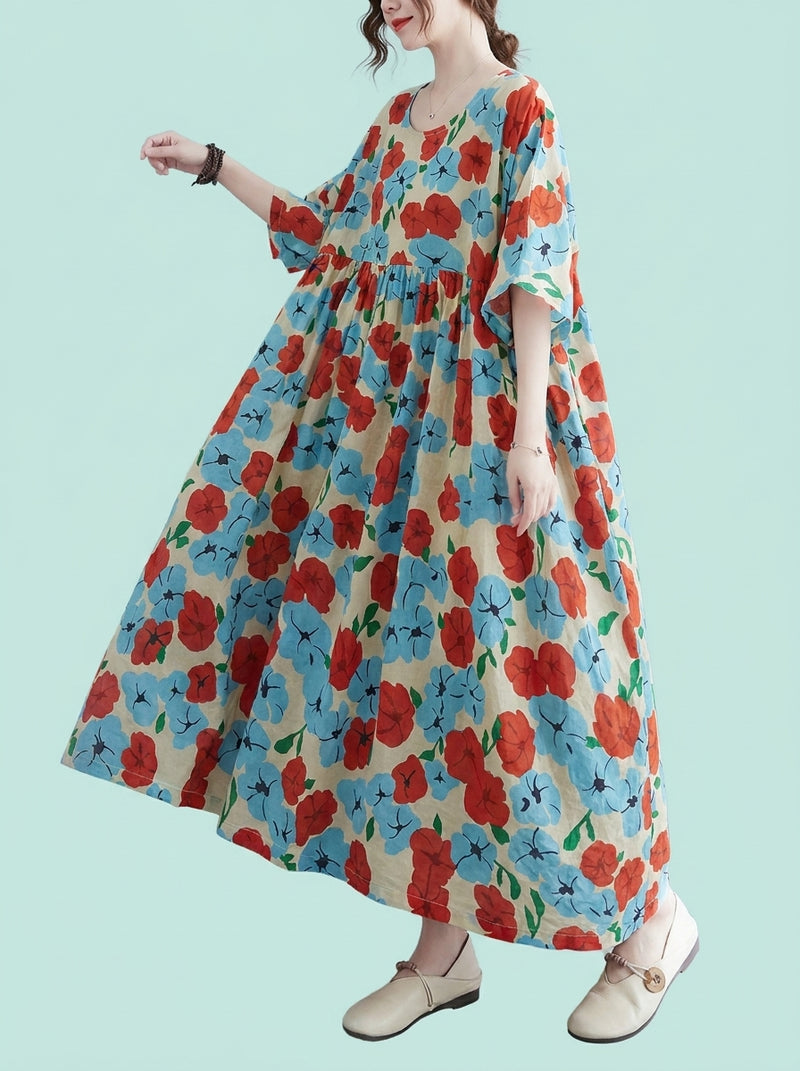 Artistic Large Size Loose Cotton And Linen Printed